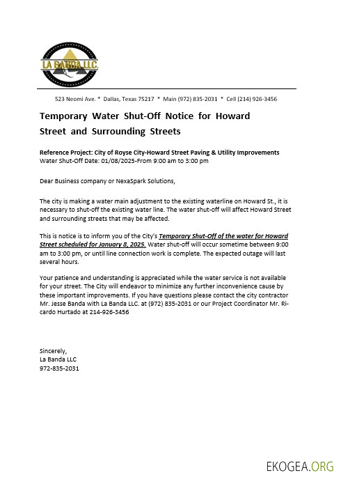 États Unis Texas La Banda facture de service public d'entreprise avis de coupure d'eau, modèle Word et PDF